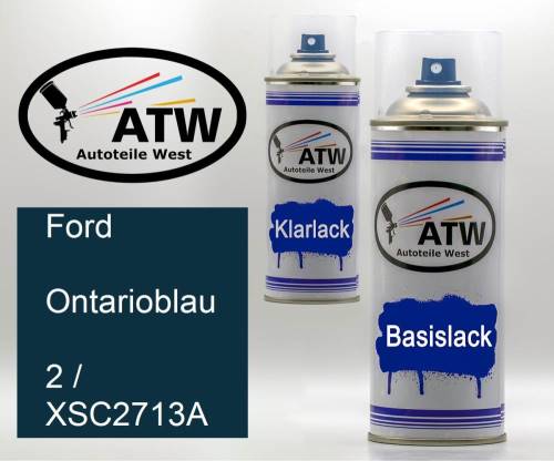 Ford, Ontarioblau, 2 / XSC2713A: 400ml Sprühdose + 400ml Klarlack - Set, von ATW Autoteile West.
